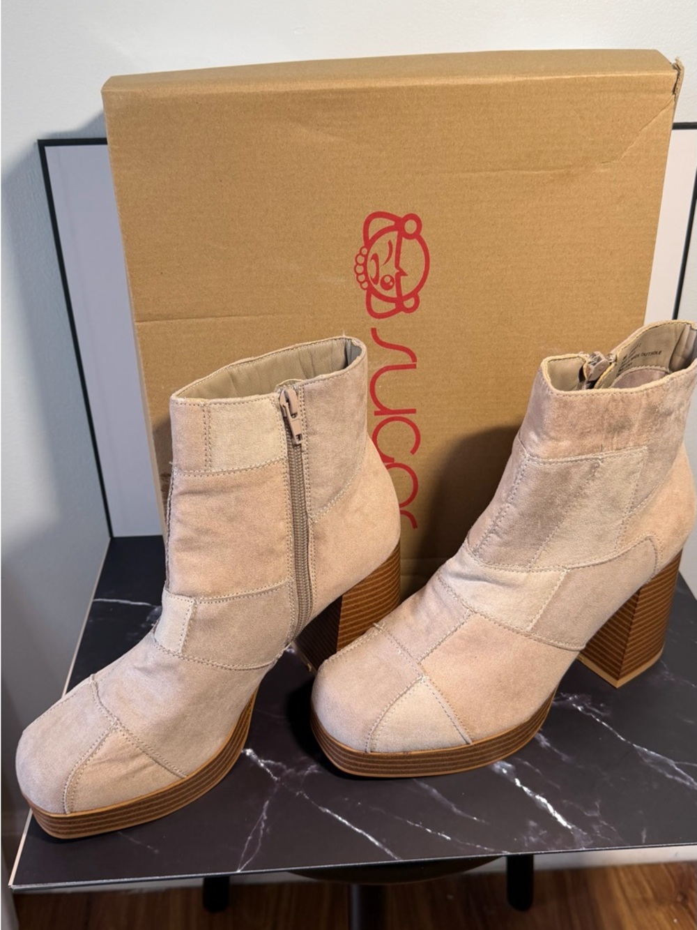 Sugar Suede Platform Ankle Boots - Light Tan size 8